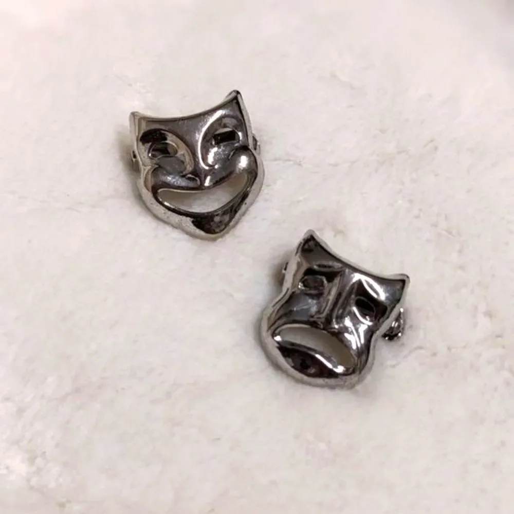 Vintage 70's Rhodium Plated Comedy and Tragedy Small Scatter Pins